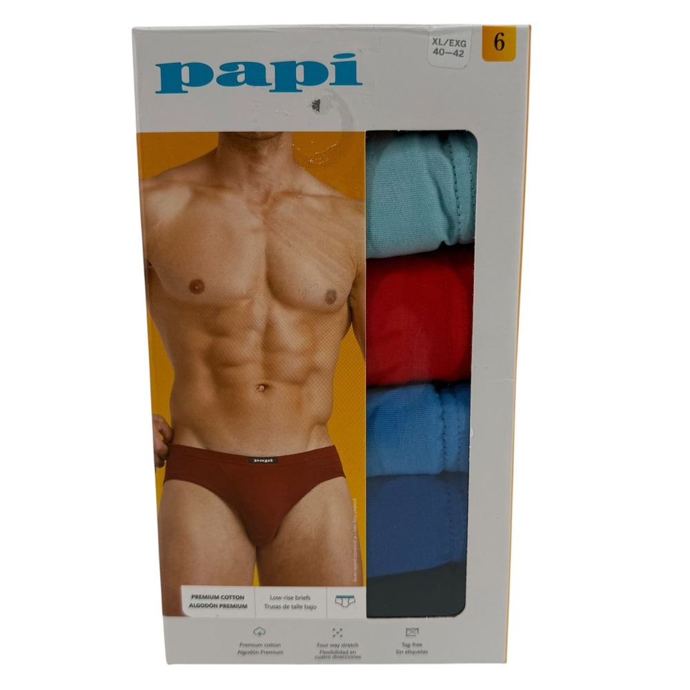 Papi Mens 5 Pack Premium Cotton Low-Rise Briefs XL 40-42 Multicolor NEW